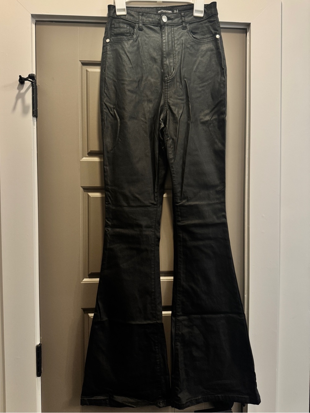 Black Pleather Flared Pants (PLT)